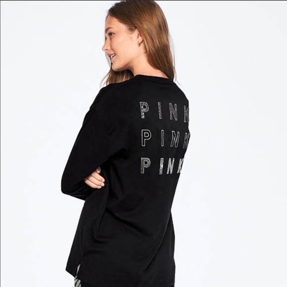 PINK Bling Campus Long Sleeve Ringer Tee - Picture 2 of 6